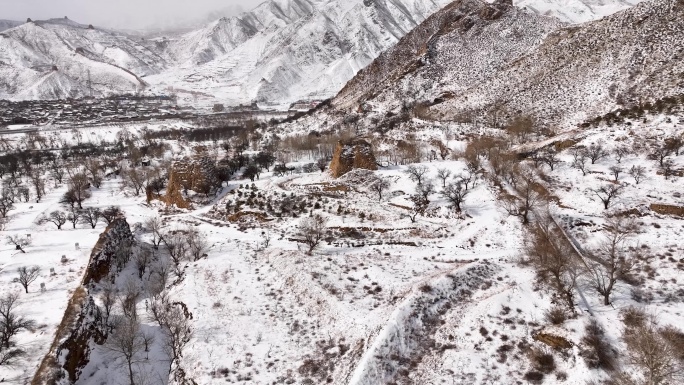 大同阳高守口堡风景区冬季雪景航拍