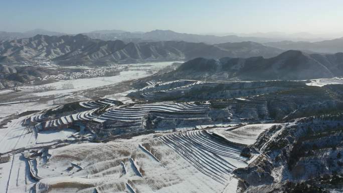 乡村雪景航拍 北方农村