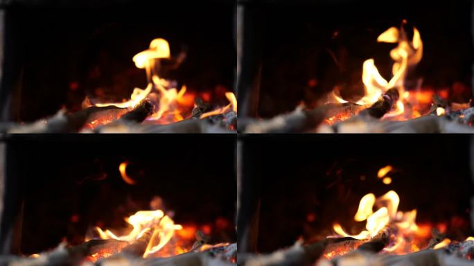 烧火做饭的木柴燃烧升格慢动作