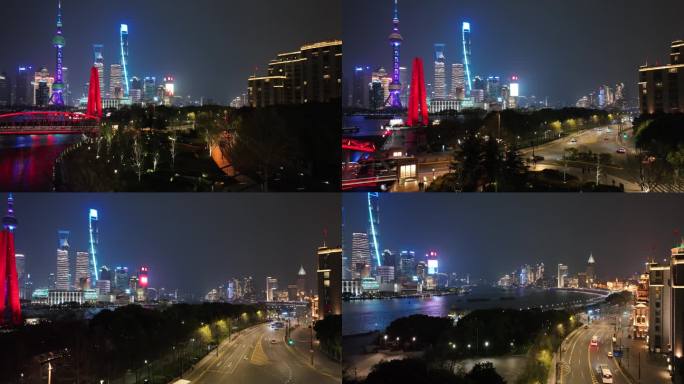 上海2022苏州河外滩疫情封控航拍夜景