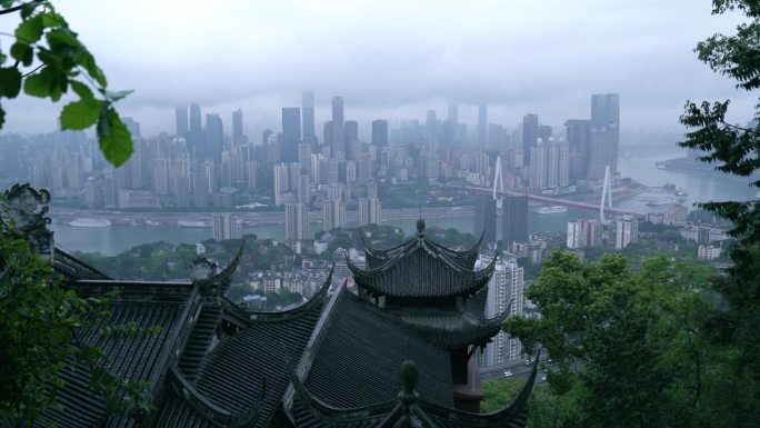 水墨重庆城市雾都雨天