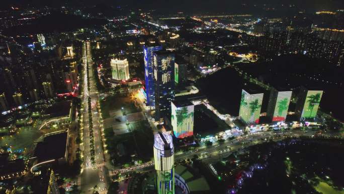 江门地标万达广场五邑广场城市夜景航拍4K