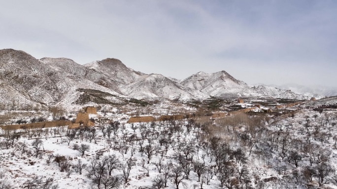 大同阳高守口堡风景区冬季雪景航拍