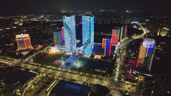 江门地标万达广场五邑广场城市夜景航拍4K