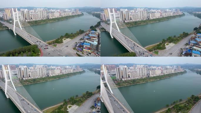 广西百色起义老区右江风光城市建筑航拍4k