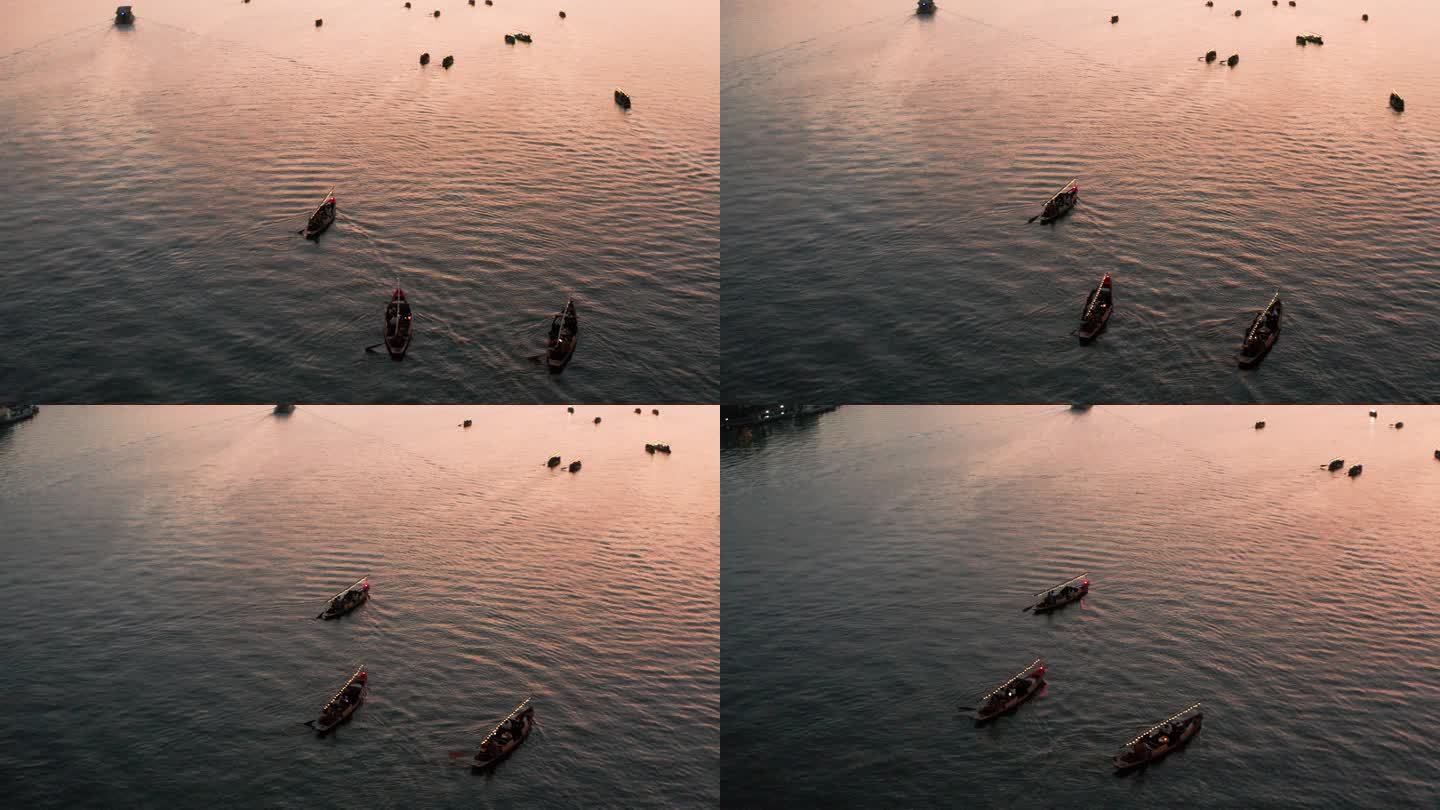 杭州西湖游船手划船航拍