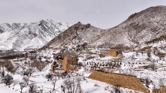 大同阳高守口堡风景区冬季雪景航拍