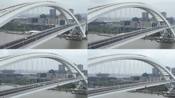 2022上海疫情封控航拍停摆的卢浦大桥