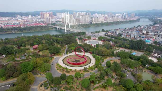 广西百色起义老区右江风光城市建筑航拍4k