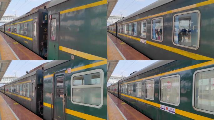 福建省三明北站进站的普通客运列车绿皮车
