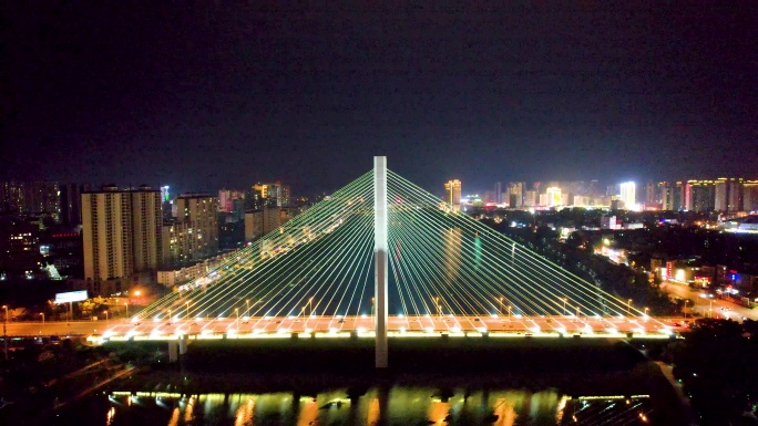 广西百色东合大桥右江风光城市夜景航拍4k