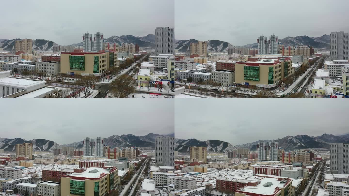 （4K实拍）航拍雪后城市景色 丰宁县