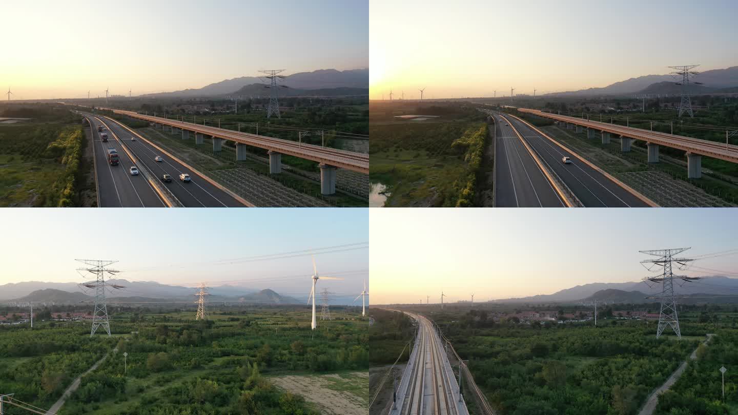 夕阳下在公路行驶的汽车