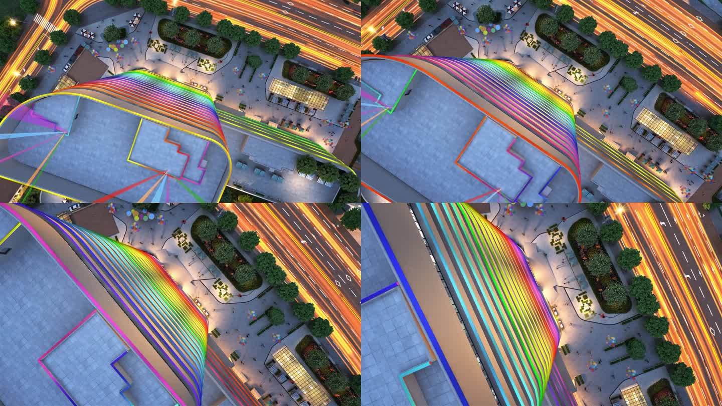霓虹大型商场外立面三维动画