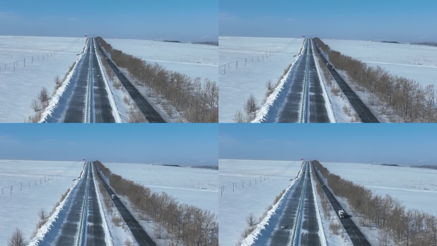 高速公路国道雪景风吹雪汽车行驶