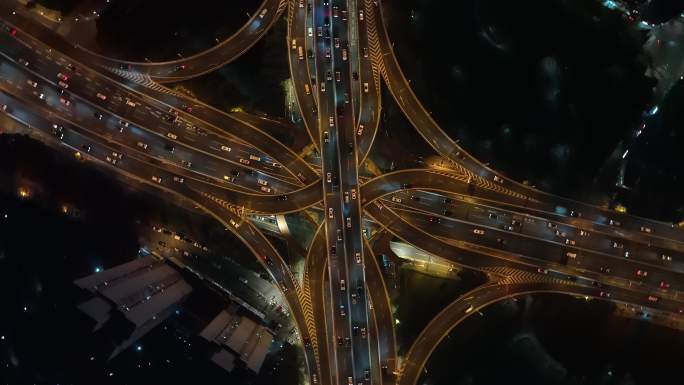 上海延安东路高架闹市区晚高峰夜景4K航拍