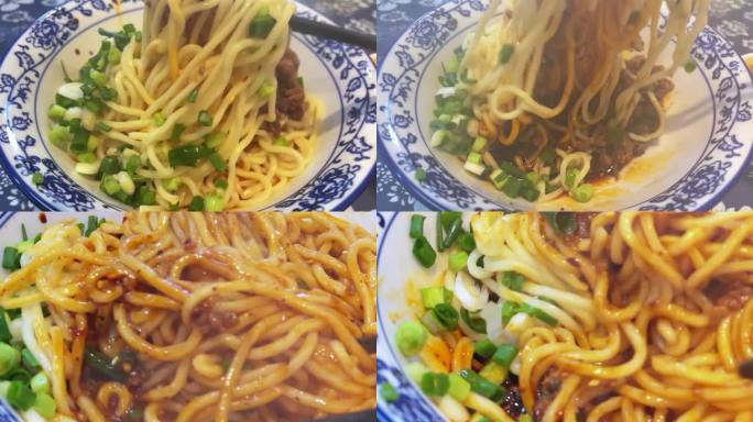 杂酱面慢动作一组筷子搅拌