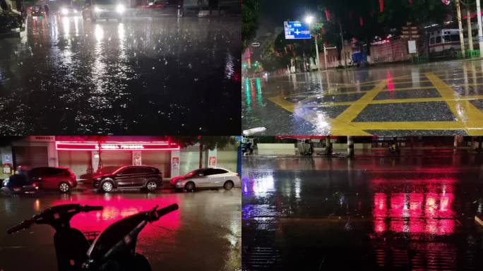 夜晚雨夜夜景城市下雨天 雨水 雨景 雨夜