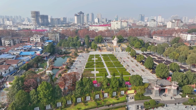 航拍陕西汉中市拜将坛景区的棋盘布局