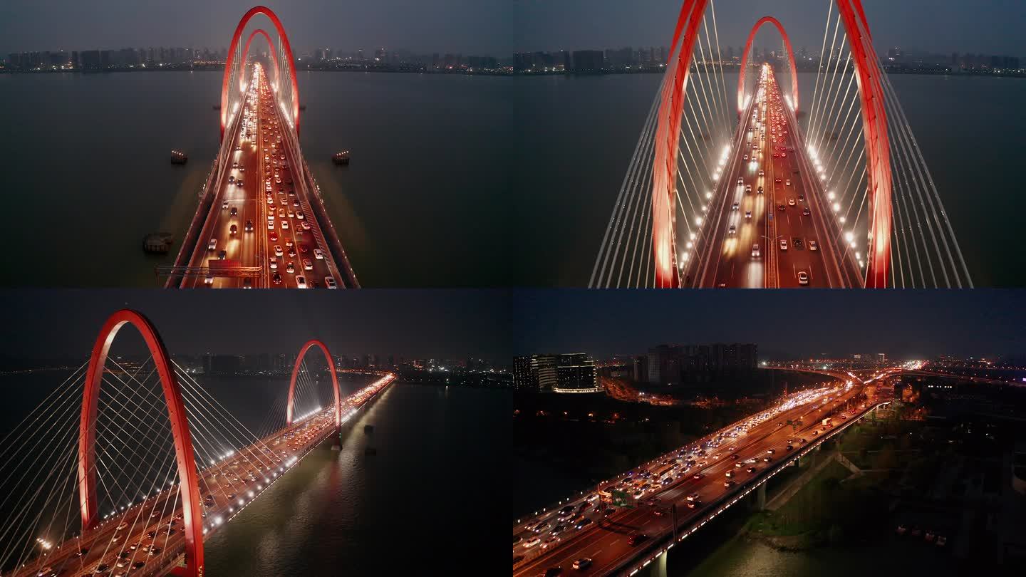 杭州之江大桥航拍夜景
