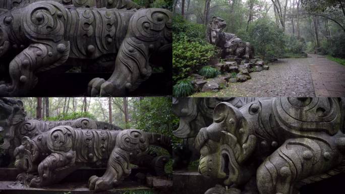 杭州西湖虎跑公园虎跑雕像4K视频合集