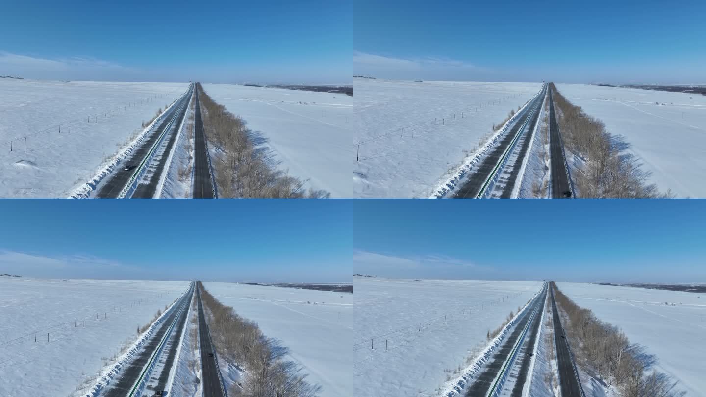 草原高速公路国道雪景风吹雪