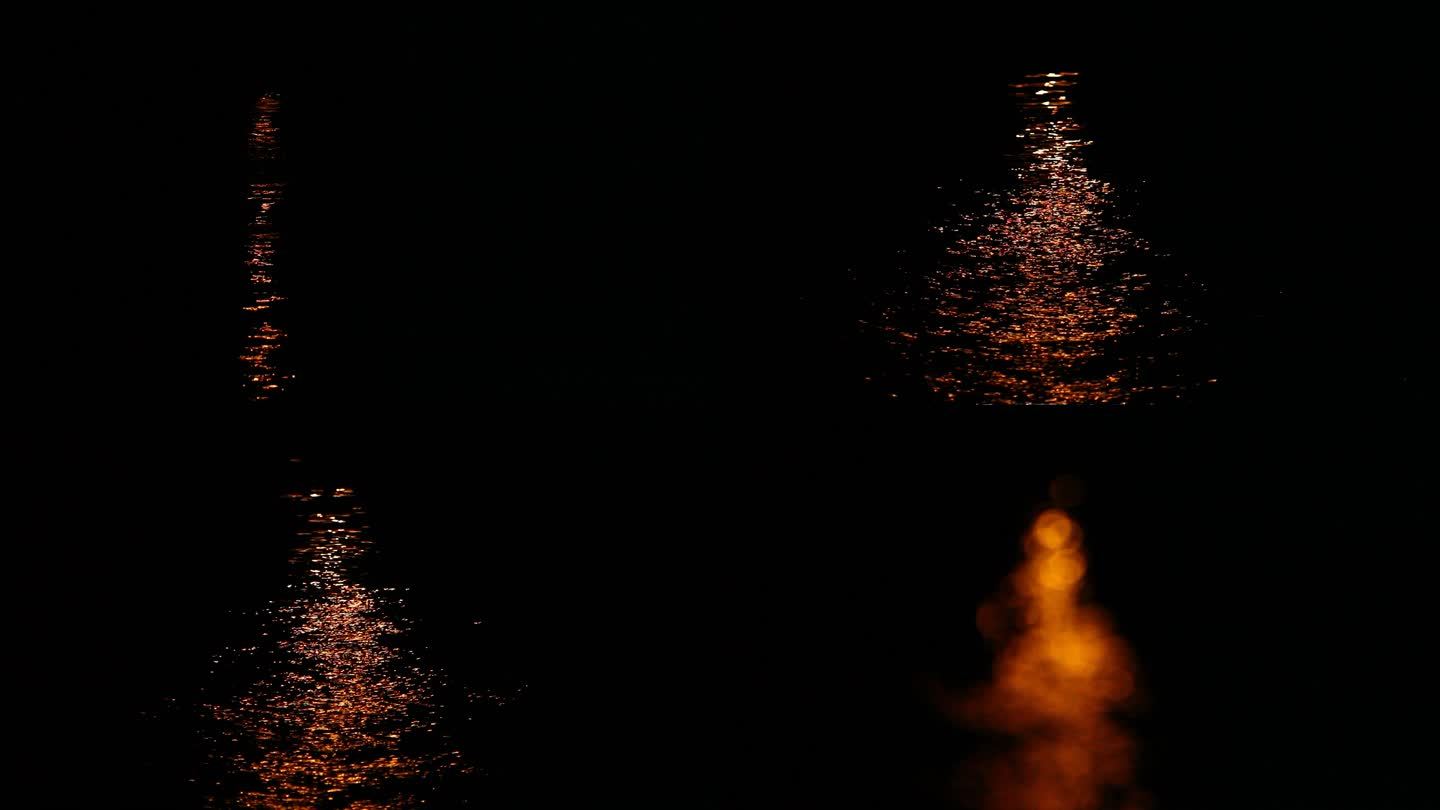 夜晚路灯照射下的海面