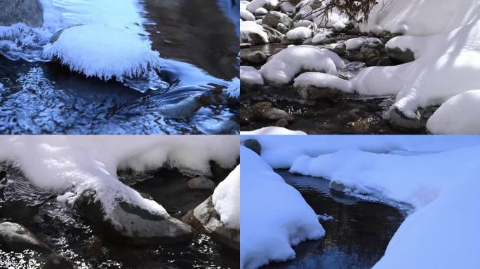 小溪流淌 白雪流水 河水 冰雪融化 冰冻