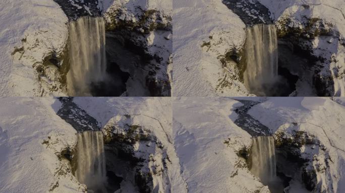 4K北极冰岛雪山冰天雪地瀑布航拍大雪