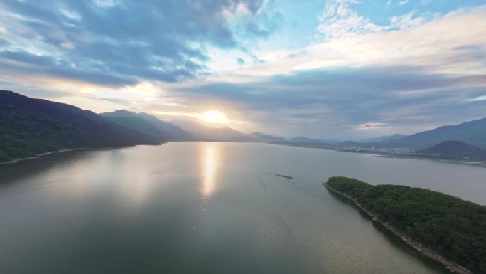 石竹山 水库 湖面鸟群 航拍