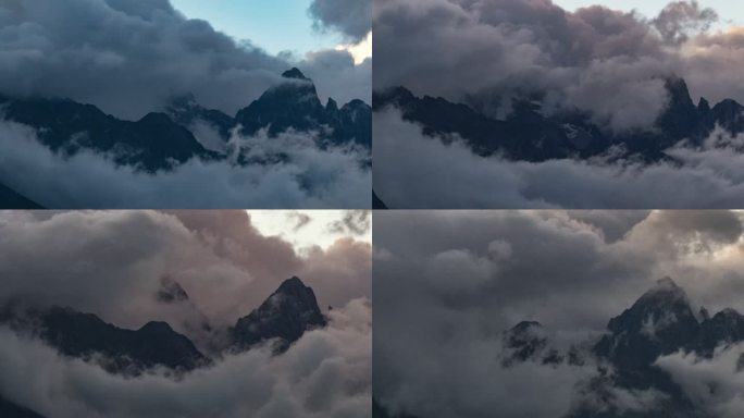 玉龙雪山在云雾笼罩下的延时摄影