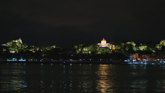 夜景  游船 灯光 景区 湖泊