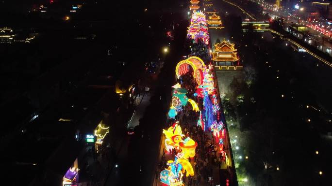 4k西安城墙永宁门航拍夜景