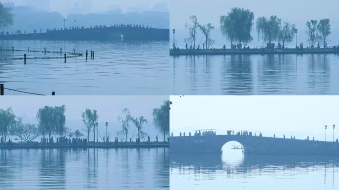 杭州西湖断桥意境雾景4K视频合集