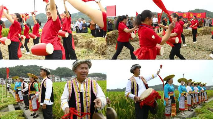 秋收时节农村农民庆祝丰收活动