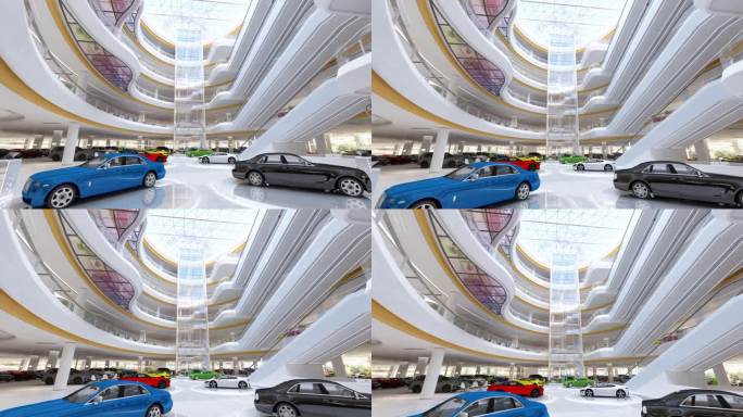 高端汽车多层展厅内部动画素材