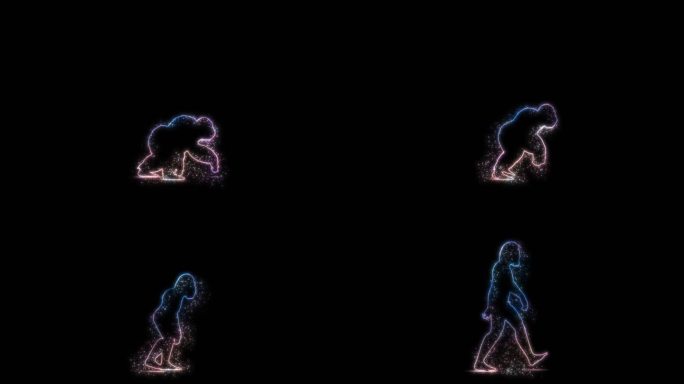 人进化过程动画彩色粒子素材从猿到人带通道