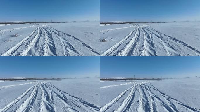 草原冰雪道路雪路风吹雪白毛风