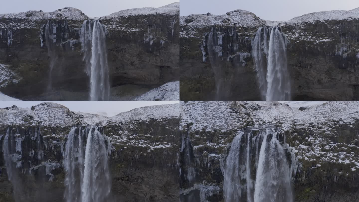 4K北极冰岛雪山冰天雪地瀑布航拍大雪