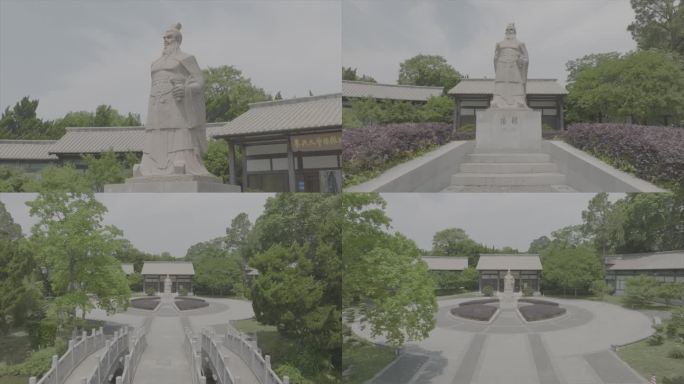 东吴大帝孙权纪念馆孙权石像航拍B015