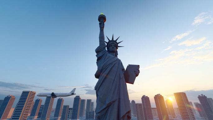 美国纽约自由女神像雕塑航拍