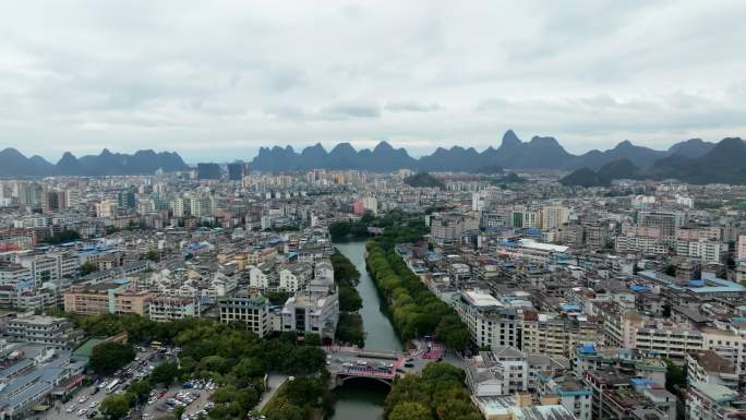 广西桂林城市市区航拍