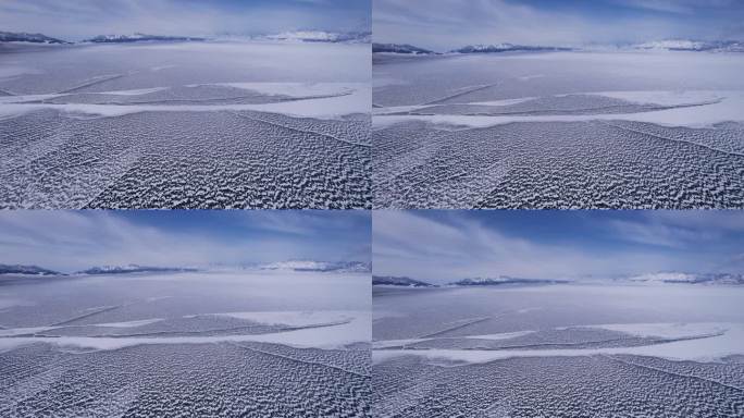 新疆伊犁赛里木湖冬天冰封湖面航拍