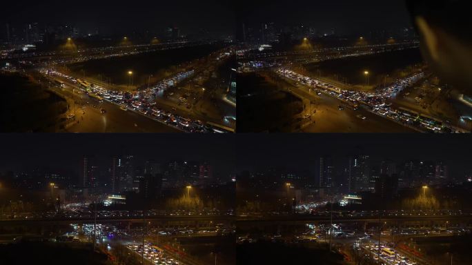 北京晚高峰夜晚堵车车流延时摄影