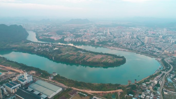 广西山水自然风光崇左市扶绥县城航拍全景