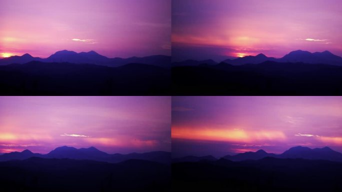 山川绝美紫色夕阳剪影变化延时