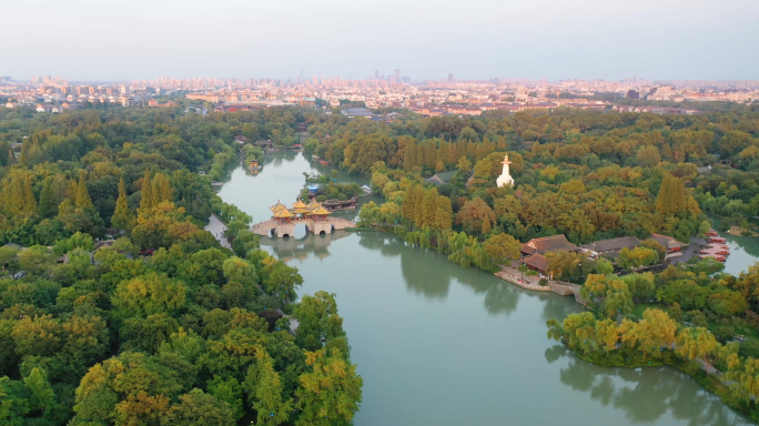 扬州瘦西湖旅游区扬州地标景点高清航拍