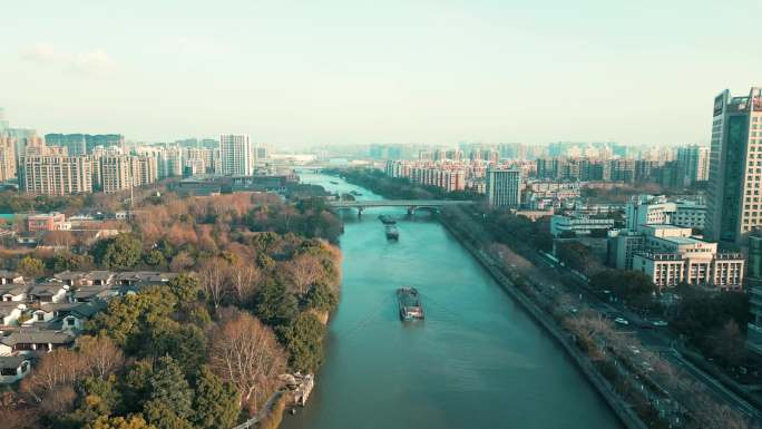 「杭州」京杭大运河流淌 运河两岸
