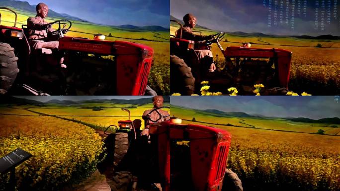 雷锋塑像-驾驶手幅拖拉机在田野里