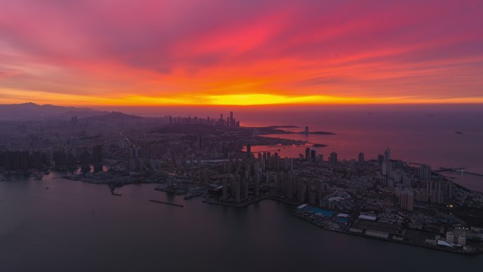 青岛朝霞日出全景延时